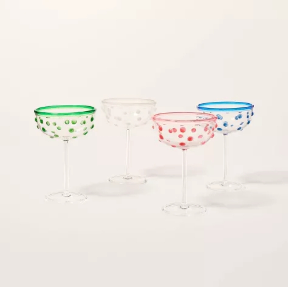 Kate Spade X Target 8.11oz 4pc Polka Dot Acrylic Coupe Drinkware Set NWT